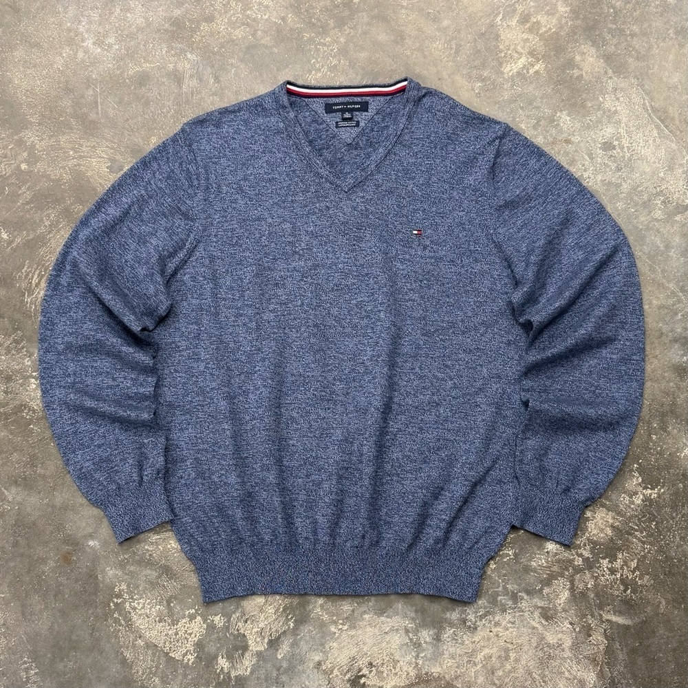 Tommy Hilfiger Y2K V-Neck Knit Sweater XL Flag Logo Classic